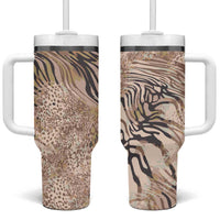 African Zebra Leopard Pattern Tumbler With Handle Sand Taupe Beige