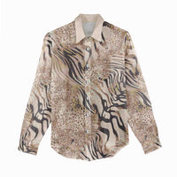 African Zebra Leopard Pattern Women Casual Shirt Sand Taupe Beige