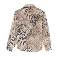 African Zebra Leopard Pattern Women Casual Shirt Sand Taupe Beige