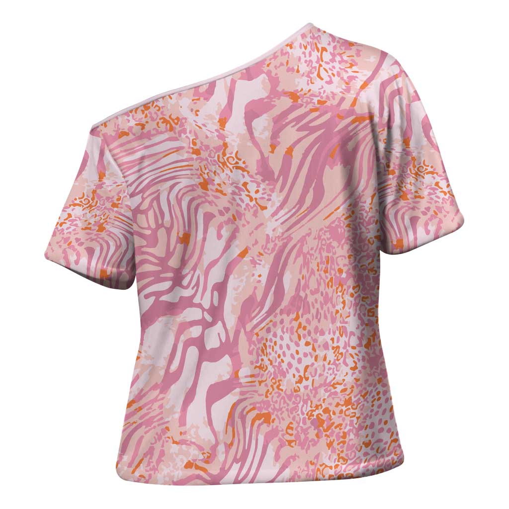 African Zebra Leopard Pattern Cross Shoulder Shirt Blush Savannah