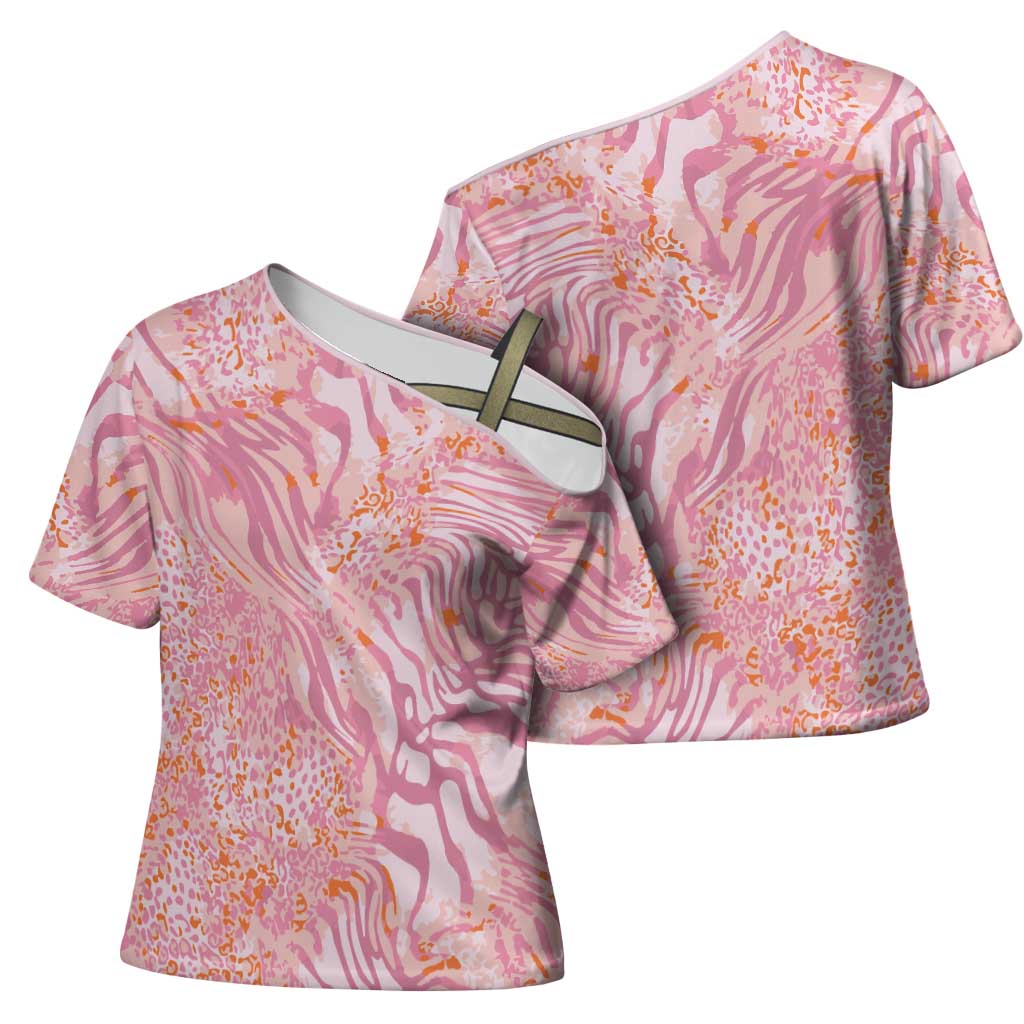 African Zebra Leopard Pattern Cross Shoulder Shirt Blush Savannah