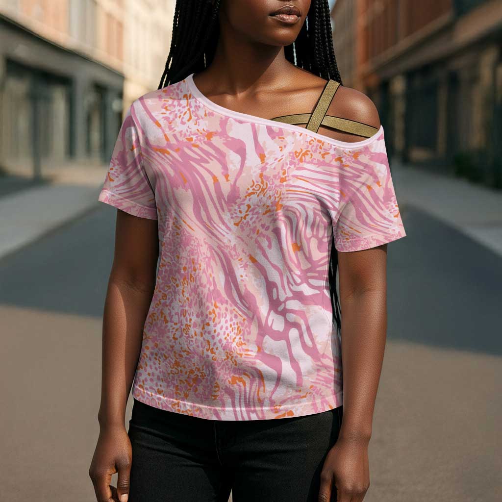 African Zebra Leopard Pattern Cross Shoulder Shirt Blush Savannah