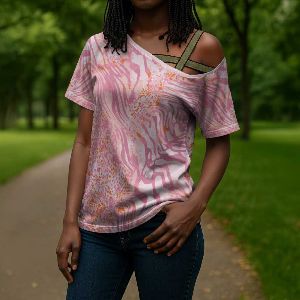 African Zebra Leopard Pattern Cross Shoulder Shirt Blush Savannah