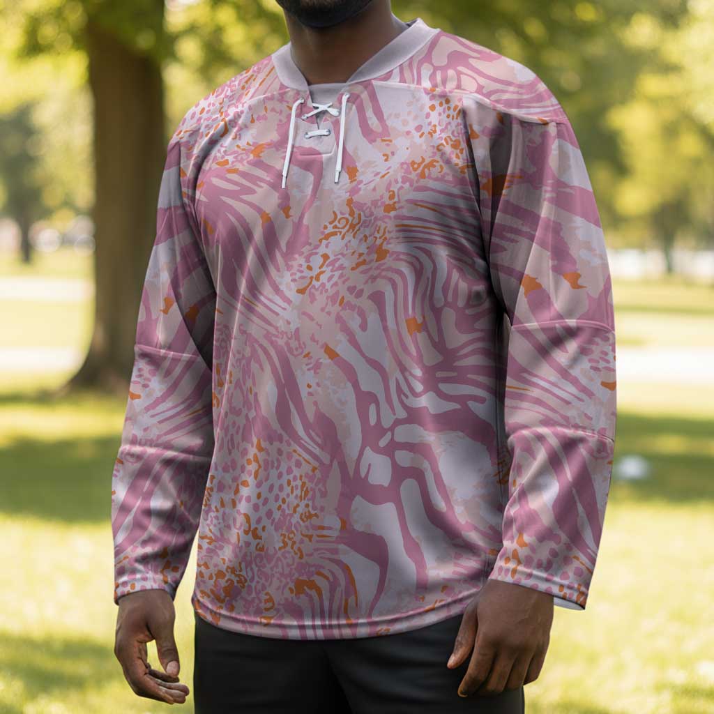 African Zebra Leopard Pattern Hockey Jersey Blush Savannah