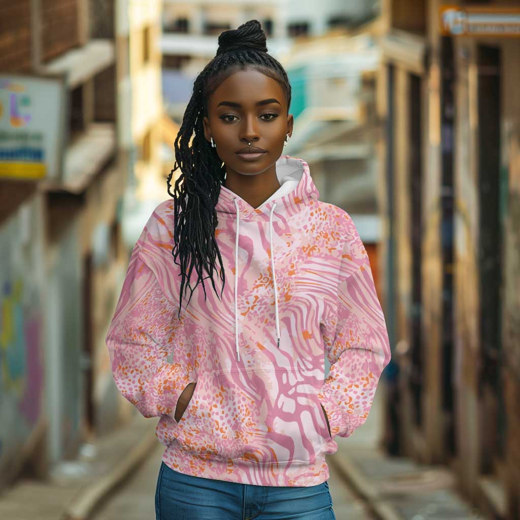 African Zebra Leopard Pattern Hoodie Blush Savannah