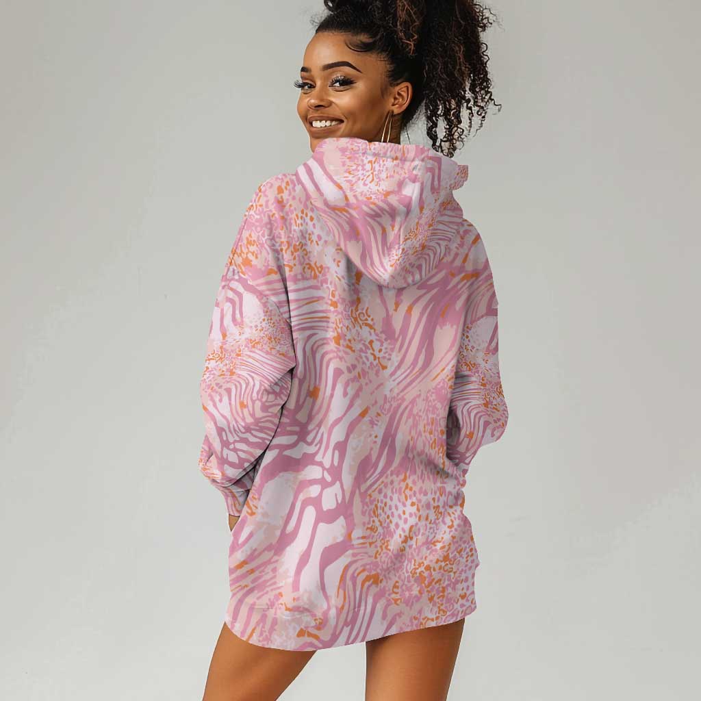 African Zebra Leopard Pattern Hoodie Dress Blush Savannah