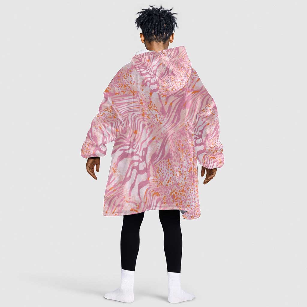 African Zebra Leopard Pattern Kid Wearable Blanket Hoodie Blush Savannah