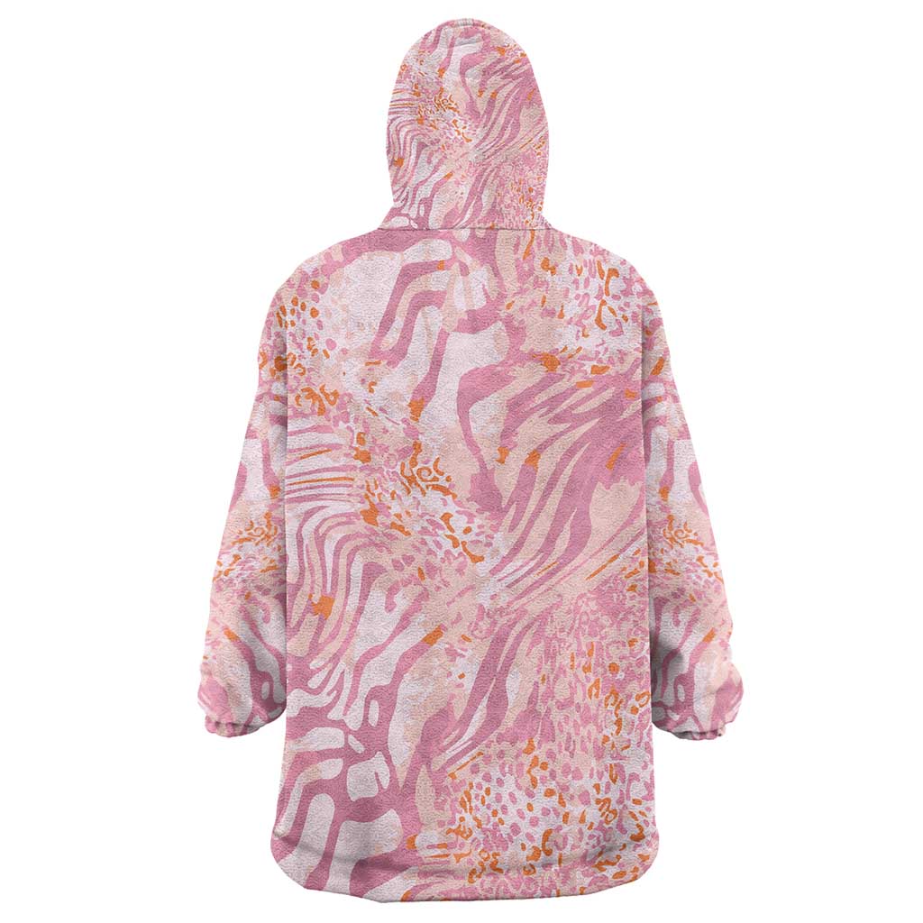 African Zebra Leopard Pattern Kid Wearable Blanket Hoodie Blush Savannah