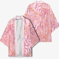 African Zebra Leopard Pattern Kimono Blush Savannah