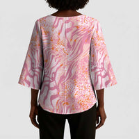 African Zebra Leopard Pattern Kimono Sleeve Blouse Blush Savannah