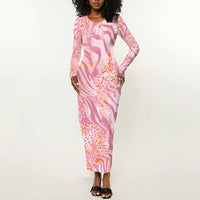African Zebra Leopard Pattern Long Sleeve Bodycon Dress Blush Savannah