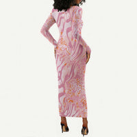 African Zebra Leopard Pattern Long Sleeve Bodycon Dress Blush Savannah