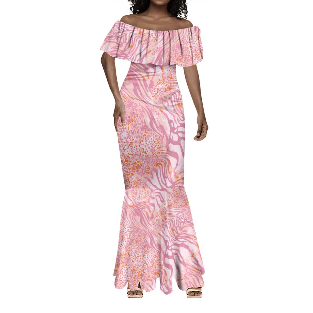 African Zebra Leopard Pattern Mermaid Dress Blush Savannah