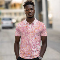 African Zebra Leopard Pattern Polo Shirt Blush Savannah