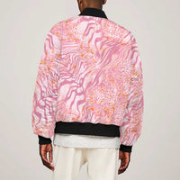 African Zebra Leopard Pattern Sleeve Zip Bomber Jacket Blush Savannah