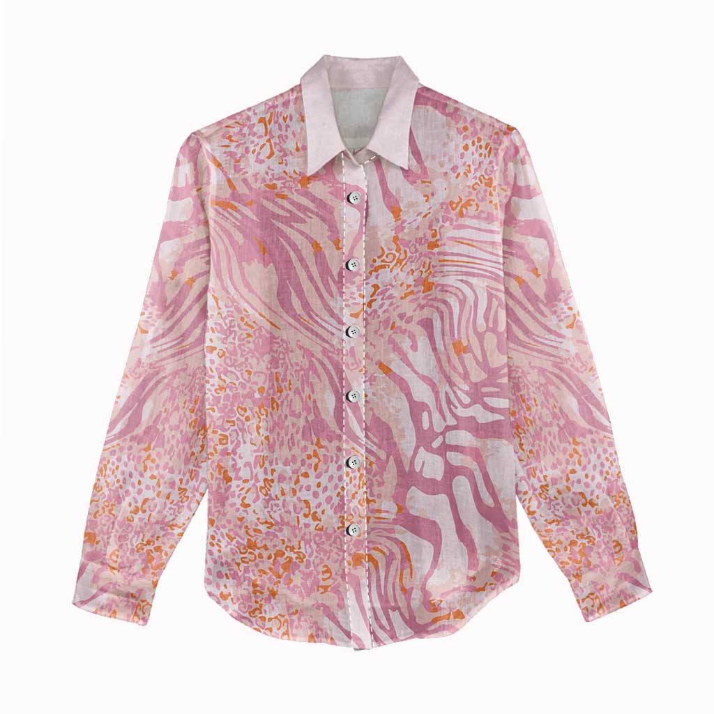 African Zebra Leopard Pattern Women Casual Shirt Blush Savannah