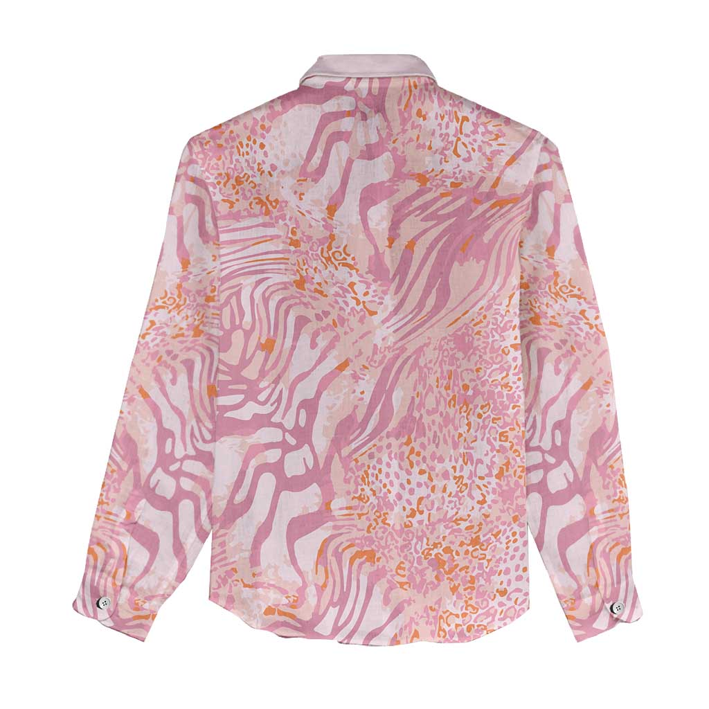 African Zebra Leopard Pattern Women Casual Shirt Blush Savannah