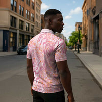 African Zebra Leopard Pattern Zipper Polo Shirt Blush Savannah