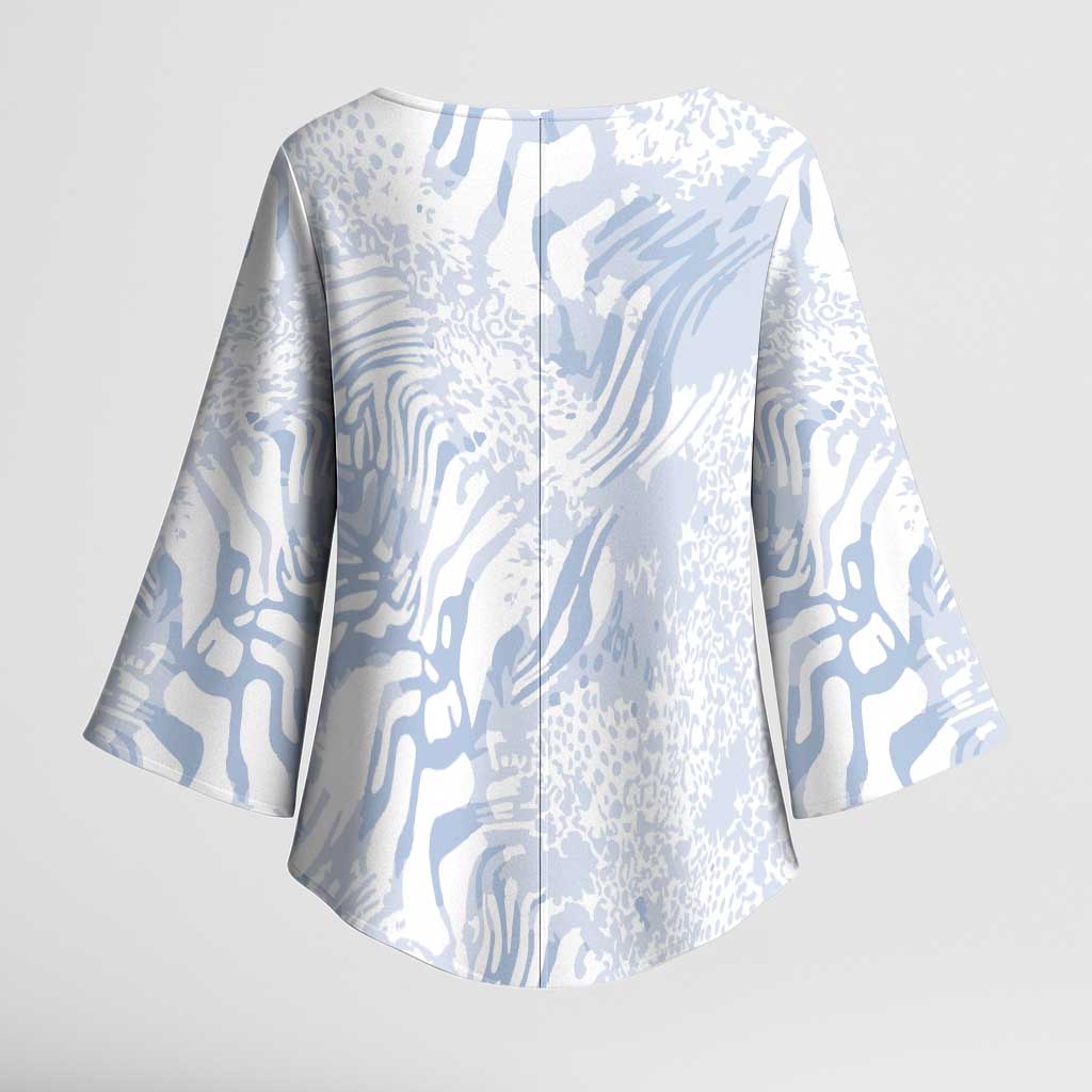 African Zebra Leopard Pattern Kimono Sleeve Blouse Sky Savannah