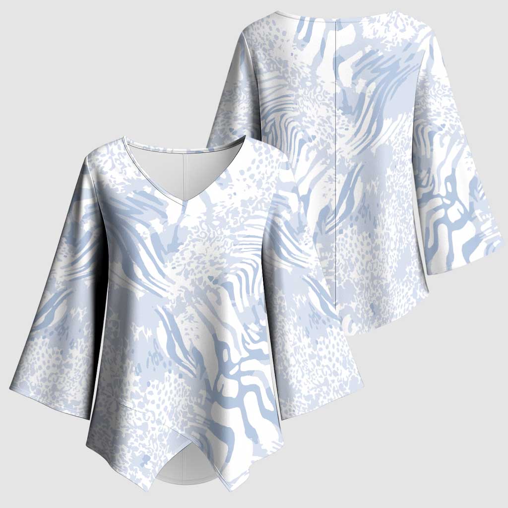 African Zebra Leopard Pattern Kimono Sleeve Blouse Sky Savannah