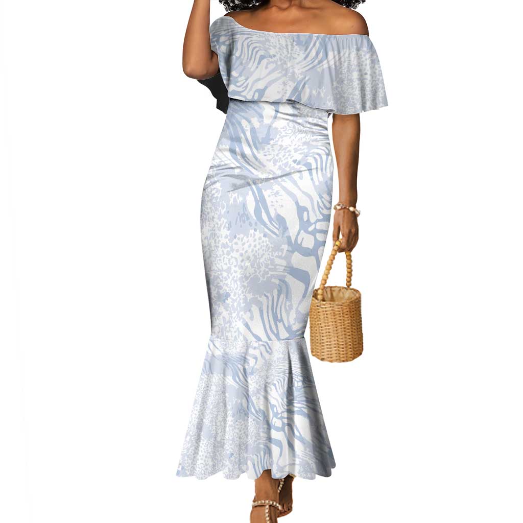 African Zebra Leopard Pattern Mermaid Dress Sky Savannah