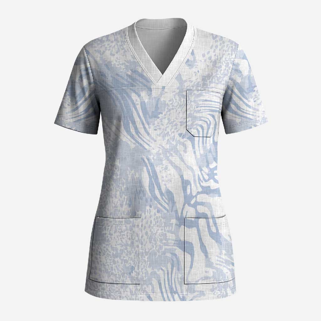 African Zebra Leopard Pattern Scrub Top Sky Savannah