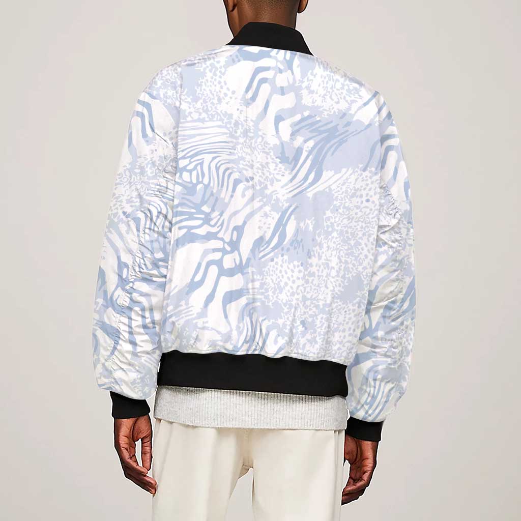 African Zebra Leopard Pattern Sleeve Zip Bomber Jacket Sky Savannah