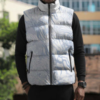 African Zebra Leopard Pattern Sleeveless Puffer Jacket Sky Savannah