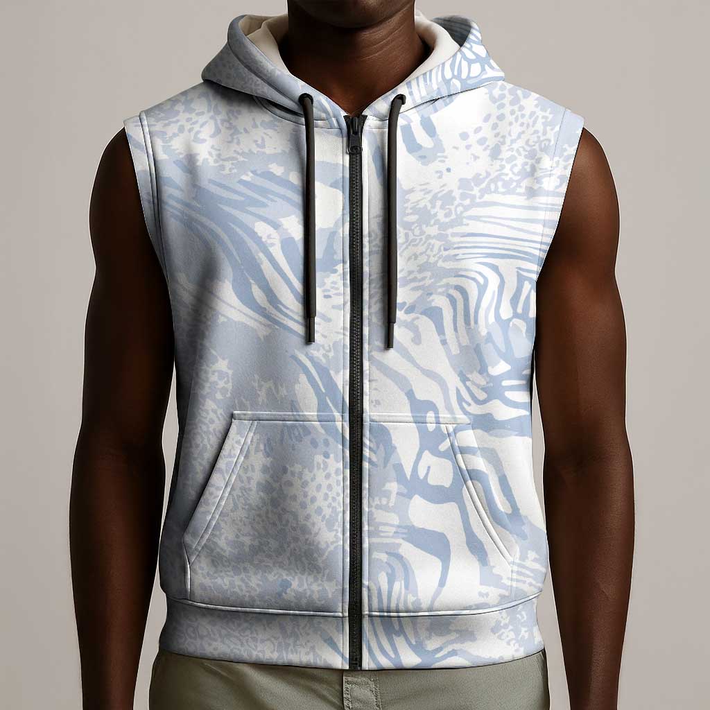 African Zebra Leopard Pattern Sleeveless Zip Hoodie Sky Savannah