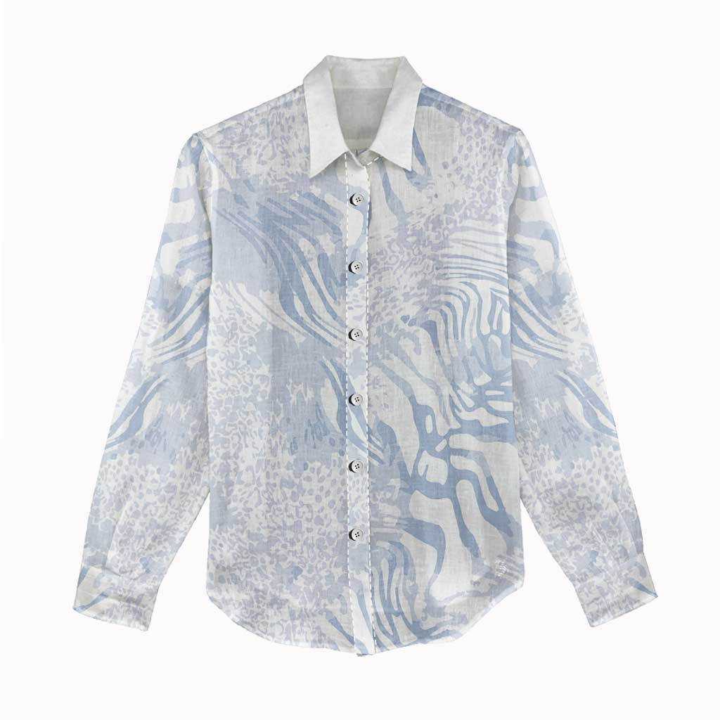 African Zebra Leopard Pattern Women Casual Shirt Sky Savannah