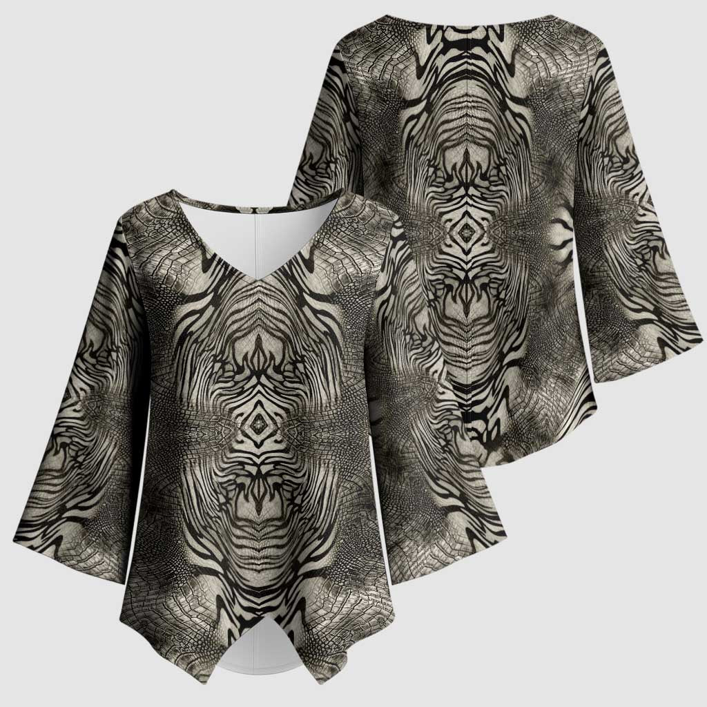 African Zebra Elephant Skin Pattern Kimono Sleeve Blouse
