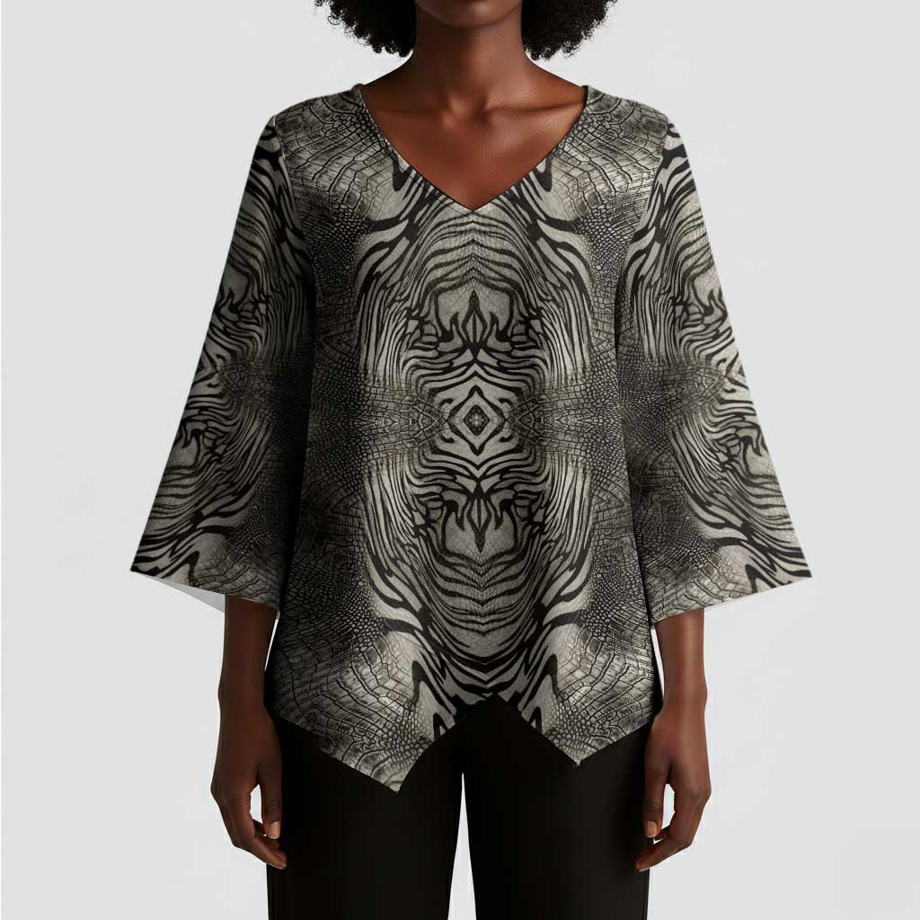African Zebra Elephant Skin Pattern Kimono Sleeve Blouse