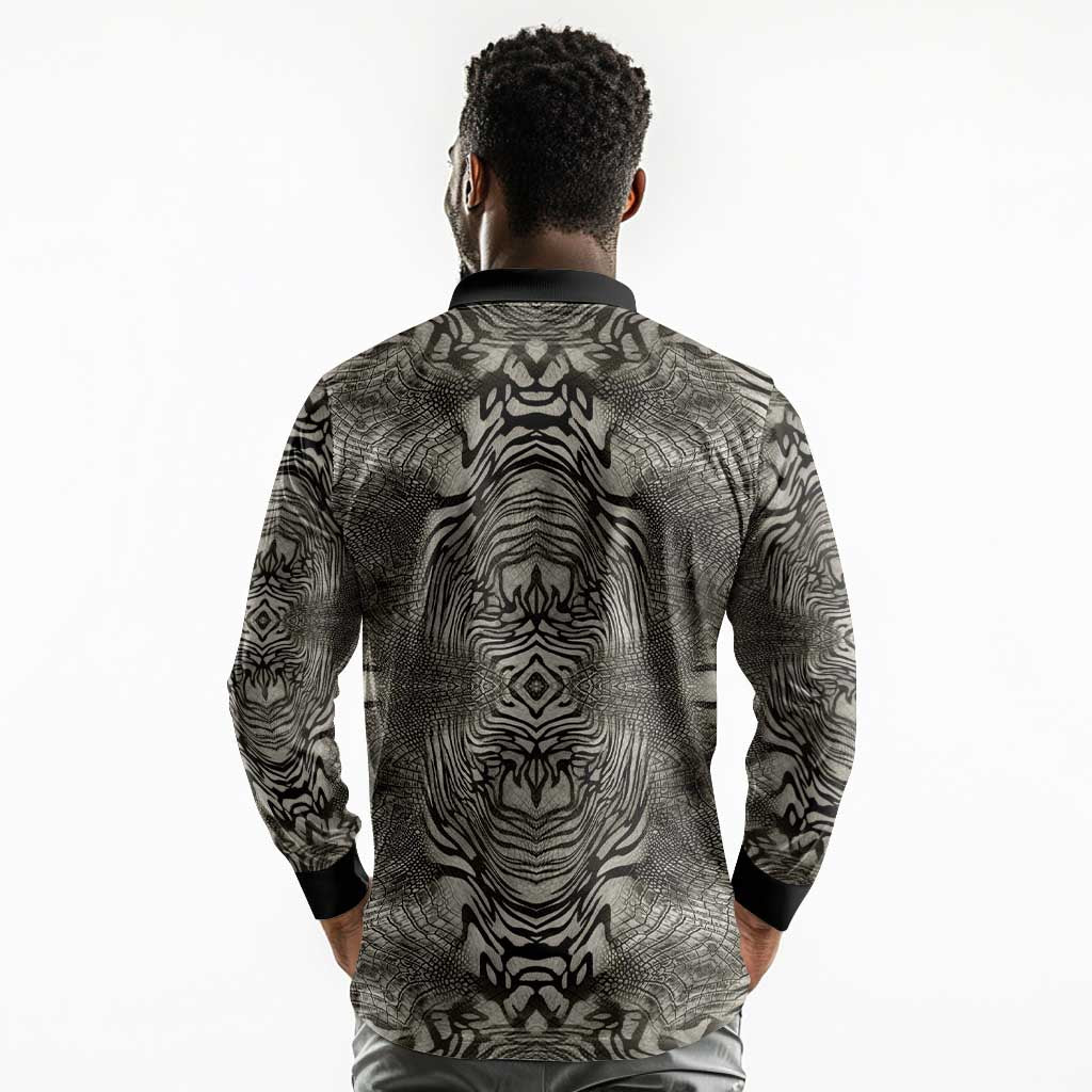 African Zebra Elephant Skin Pattern Long Sleeve Polo Shirt