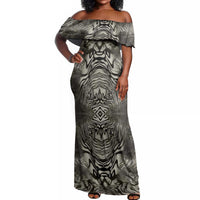 African Zebra Elephant Skin Pattern Off Shoulder Maxi Dress