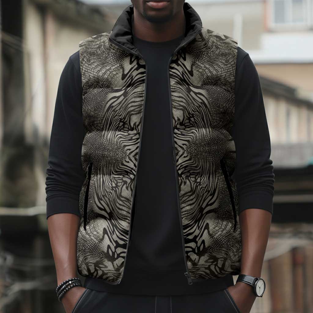 African Zebra Elephant Skin Pattern Sleeveless Puffer Jacket
