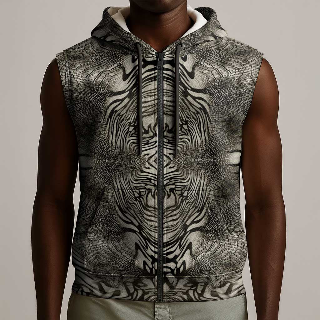African Zebra Elephant Skin Pattern Sleeveless Zip Hoodie