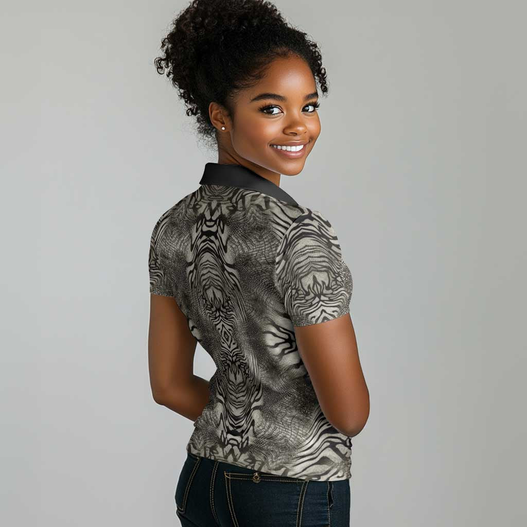African Zebra Elephant Skin Pattern Women Polo Shirt