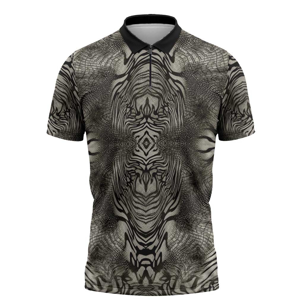 African Zebra Elephant Skin Pattern Zipper Polo Shirt