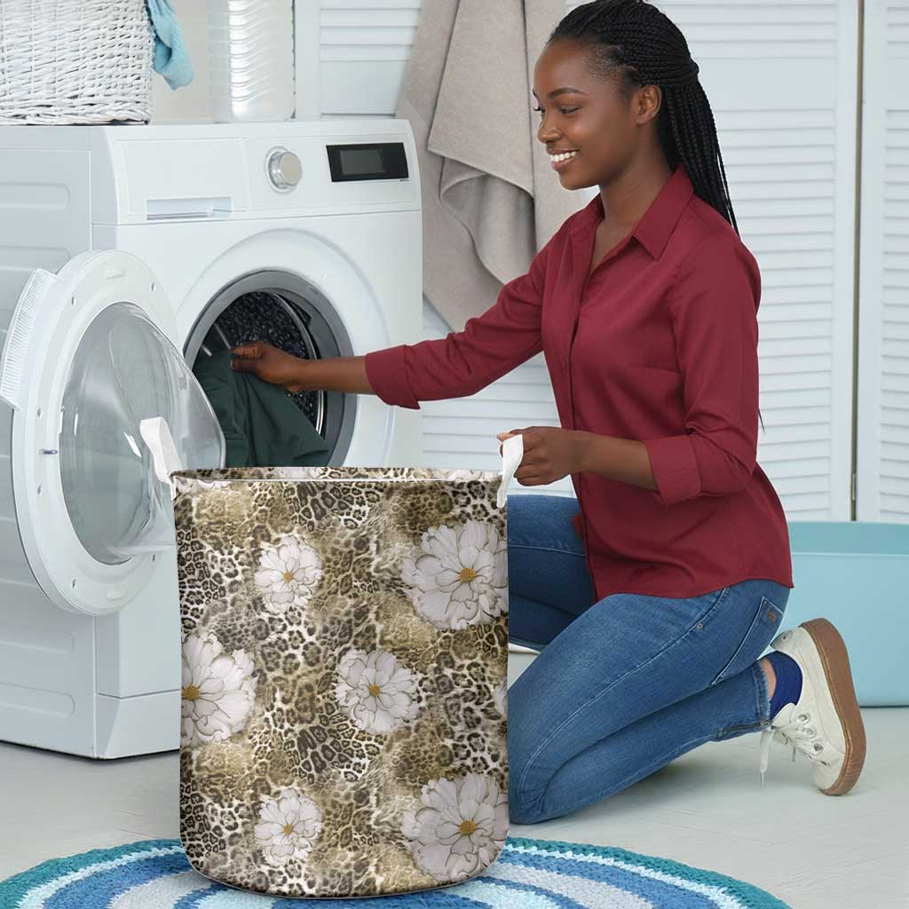African Leopard Floral Pattern Laundry Basket Sahara Pearl