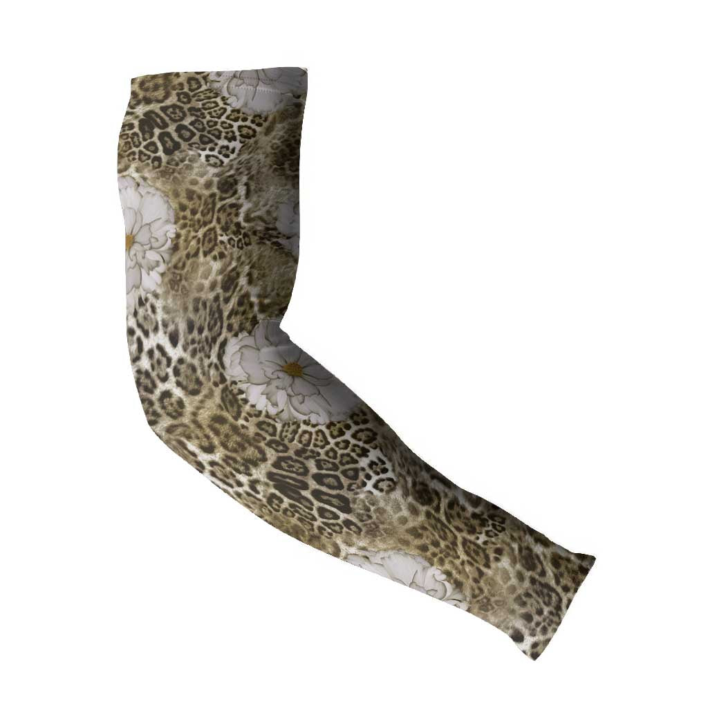 African Leopard Floral Pattern Arm Sleeves Sahara Pearl
