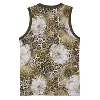 African Leopard Floral Pattern Basketball Jersey Sahara Pearl