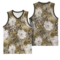 African Leopard Floral Pattern Basketball Jersey Sahara Pearl