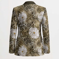 African Leopard Floral Pattern Blazer Sahara Pearl