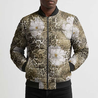 African Leopard Floral Pattern Bomber Puffer Jacket Sahara Pearl