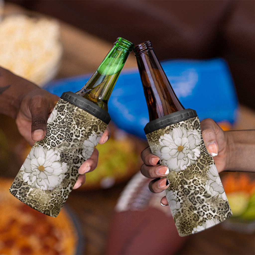 African Leopard Floral Pattern 4 in 1 Can Cooler Tumbler Sahara Pearl