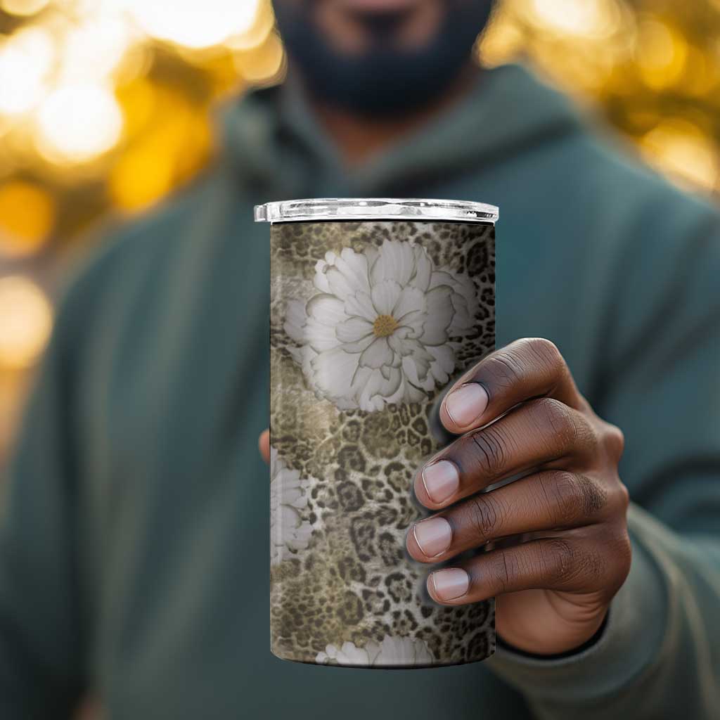 African Leopard Floral Pattern 4 in 1 Can Cooler Tumbler Sahara Pearl