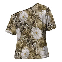 African Leopard Floral Pattern Cross Shoulder Shirt Sahara Pearl