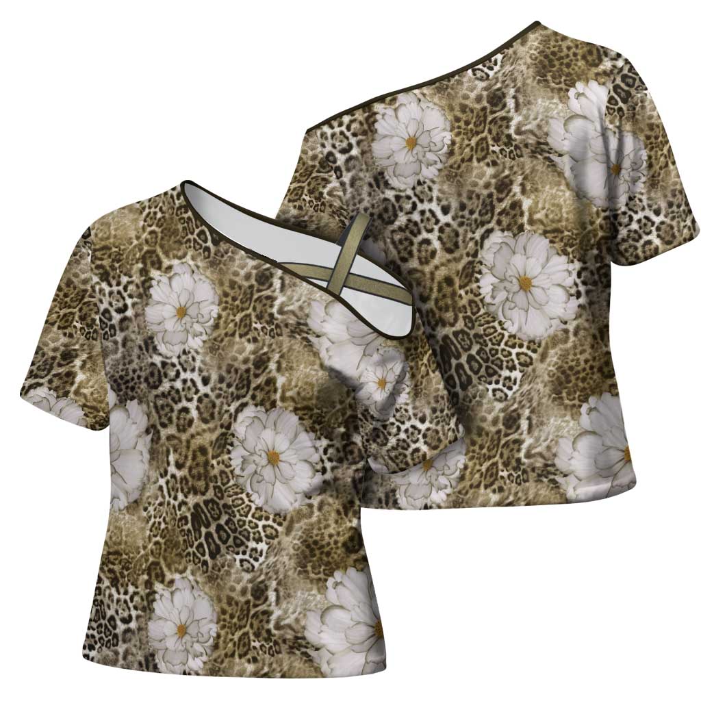 African Leopard Floral Pattern Cross Shoulder Shirt Sahara Pearl