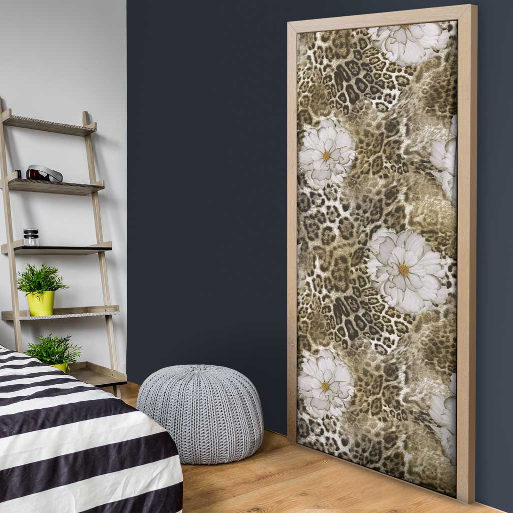 African Leopard Floral Pattern Door Cover Sahara Pearl