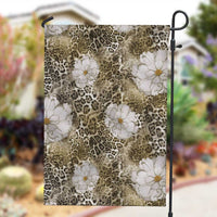 African Leopard Floral Pattern Garden Flag Sahara Pearl